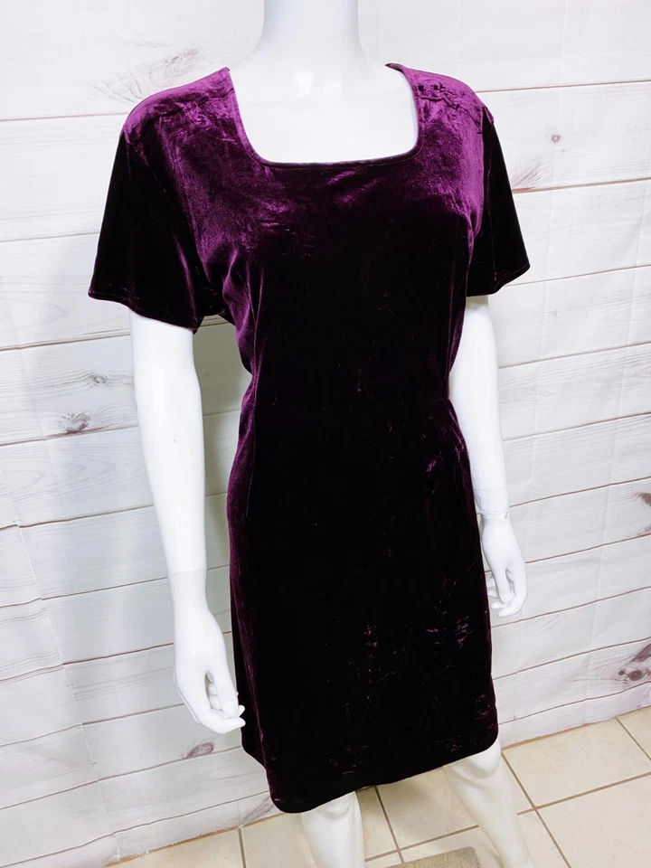 Vestido de terciopelo para mujer Hillard & Hanson talla 16 púrpura manga corta cremallera trasera Foto 2 de 4