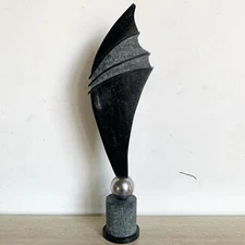 Postmodern Black Tessellated Stone and Metal Sculpture