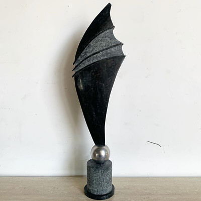 #ad #ad Postmodern Black Tessellated Stone and Metal Sculpture $393.75