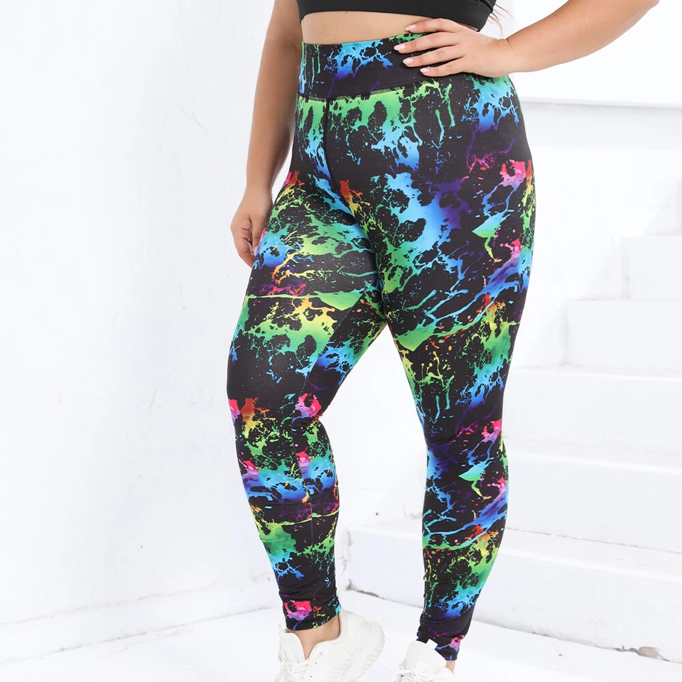 Tie Dye Plus Size Women Leggings Sports Graffiti Yoga Pants Gym Fitness 0XL-4XL - Image 3 of 4