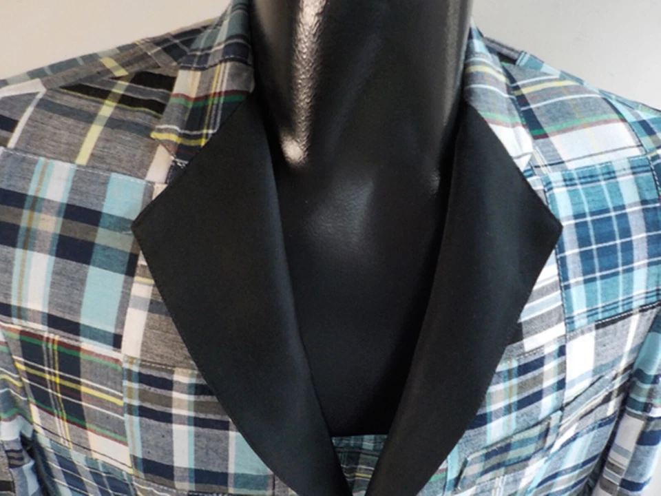 MARLON GOBEL Mens Plaid Patchwork Tuxedo Themed Suit Jacket 36 Pants 32X31 - Image 3 of 4