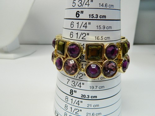 Beautiful Gold Tone Chunky Wide Rhinestone Panel Stretch Bracelet - Picture 2 of 4