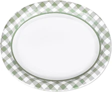 50 Pcs Sage Green Gingham Oval Paper Plates Pastel Checkered Disposable Plates 1