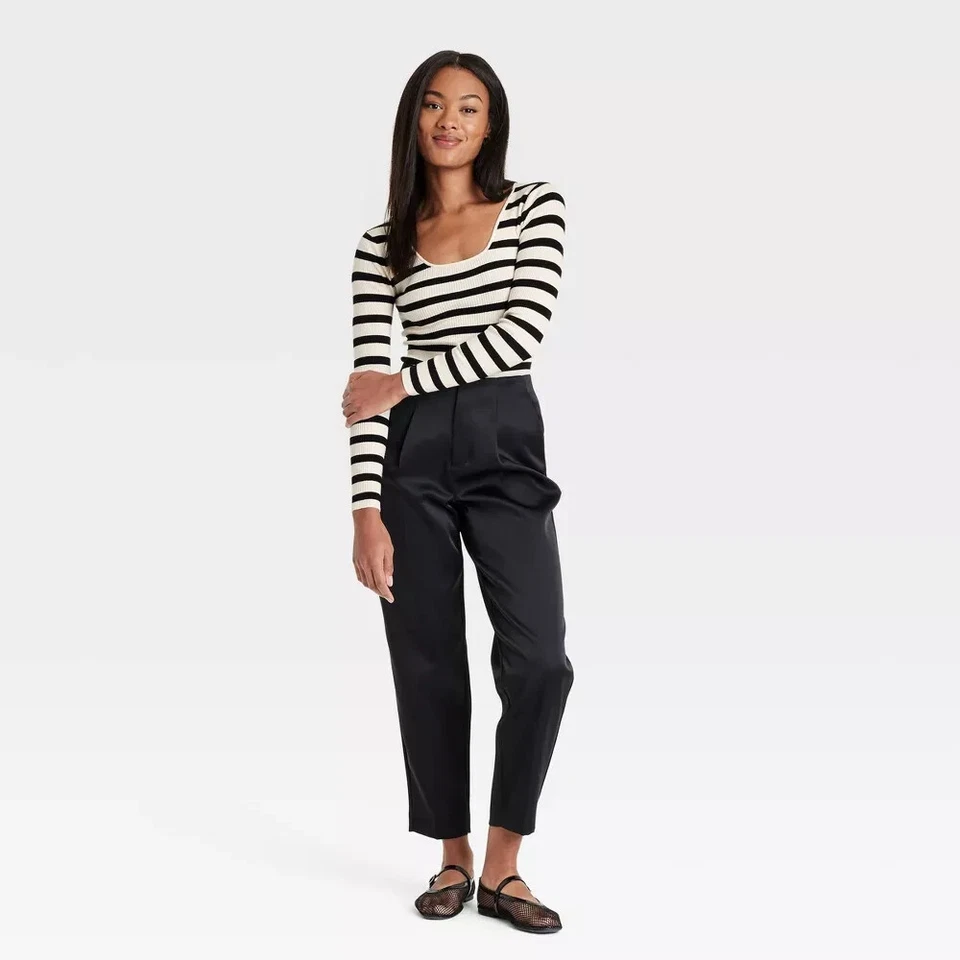 Suéter Pullover A New Day Para Mujer Cuello Cuadrado Negro/Crema Rayas Talla Mediana Foto 3 de 4