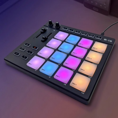 Protable USB MIDI Controller Beat Maker 16 Beat Pads 2 Fader Knobs Drum Machine - Picture 6 of 14