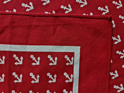 BUFANDA VINTAGE AUTÉNTICO ARTE NÁUTICO ANCLAS ROJO BLANCO ALGODÓN 20" CUADRADO PEQUEÑO - Imagen 3 de 3