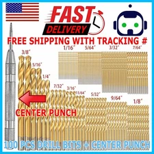 100PCS Drill Bit Set 1/16"-3/8" HSS Titanium Multi Drill Bits Twist Metal Tools