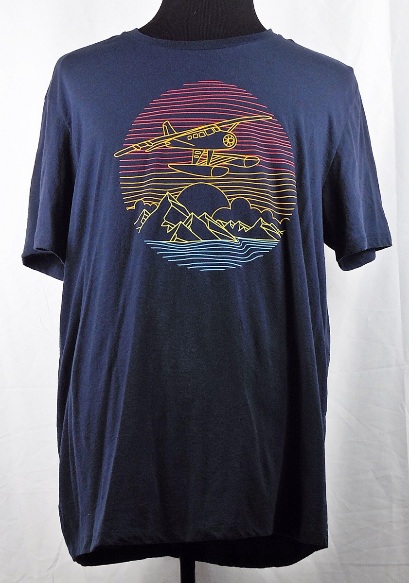 Old Navy Blue Retro Seaplane Sunset Soft-Washed Short Sleeve T