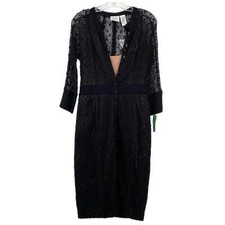 Beguile Laced Black V-Neck Knee-Length Dress | Size 6