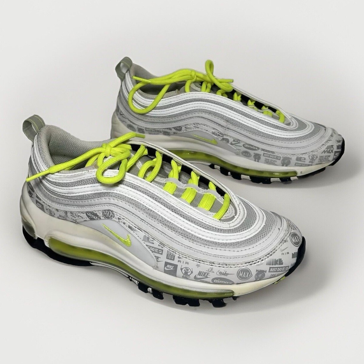 Nike Air Max 97 Reflective Logo Size 6Y White Metallic Neon