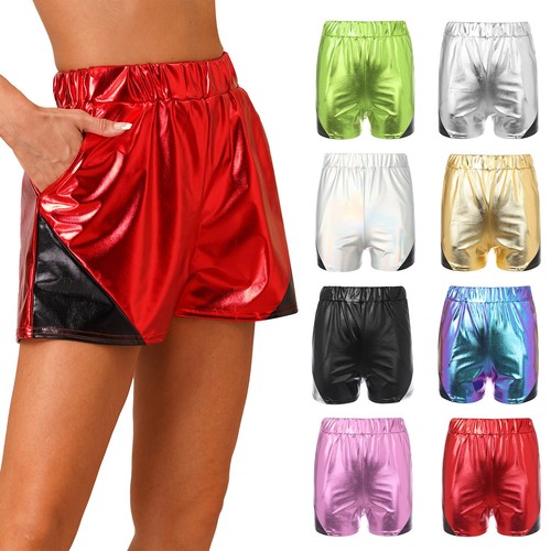 Damen Wetlook Booty Shorts High Waist Hot Pants Festival Disco Rave Shorts - Bild 1 von 17