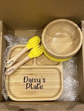 PERSONALISIERTES quadratisches Saugplatten-Set aus Bambus f&uuml;r Babyentw&ouml;hnung GELB
