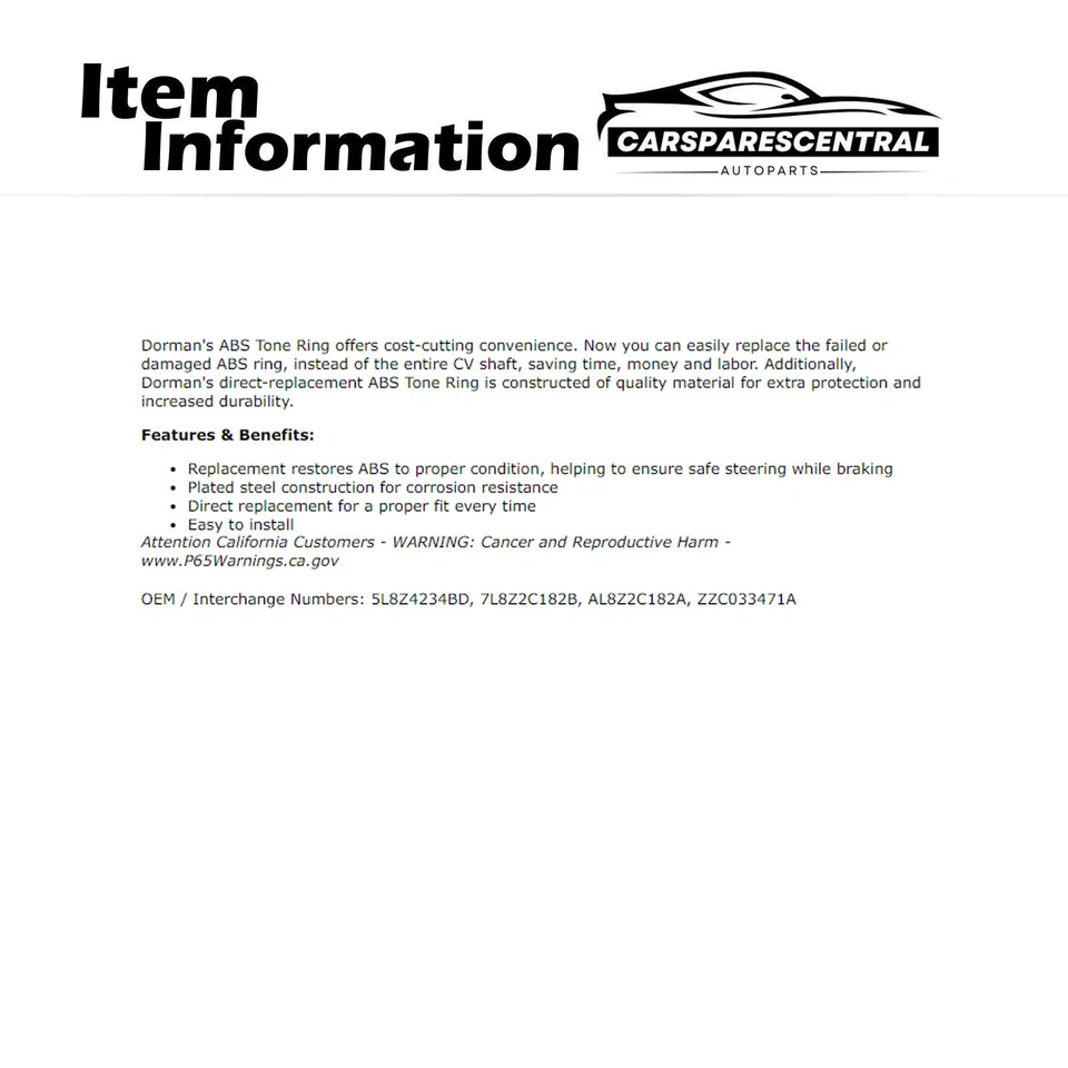 For Ford Escape 2.3L 2005-2007 ABS Wheel Speed Sensor Tone Ring Rear Left - Image 3 of 4