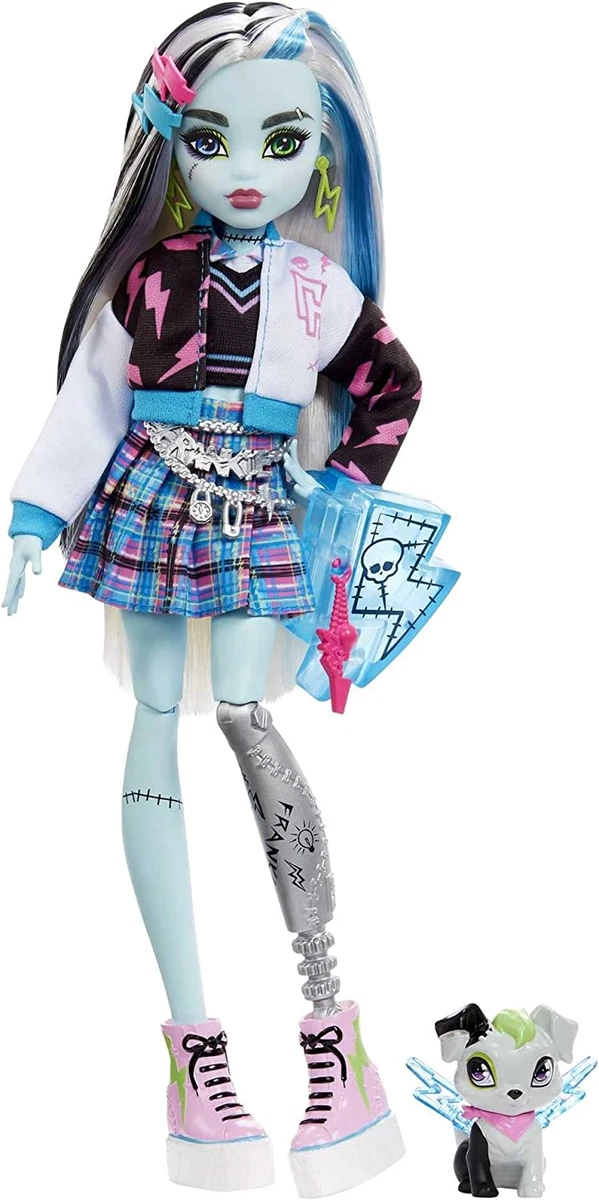 Monster High Frankie Stein Fashion Doll with Blue & Black Streaked Hair,  Signature Look, Accessories & Pet