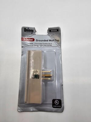 (QTY 5) UNINEX 3 OUTLET WALL TAP ADAPTER SOCKET GROUNDED MULTI PLUG PS20U