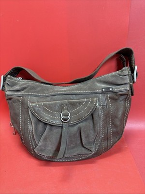 Fossil Brown Leather Hobo Shoulder Bag Front Pocket Zip Top Handbag
