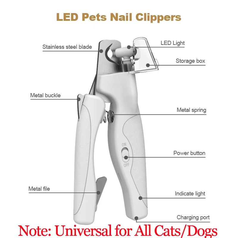Pet Nail Clipper with LED Light Dog Cat Special Blood Line Scissors Multifunctio