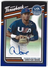 2026 Panini Stars & Stripes Prizm THROWBACK AUTO CHRISTIAN MOORE Blue #/49