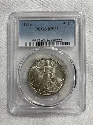 GRADED 1943 Walking Liberty Half Dollar PCGS MS 63 Silver American Coin