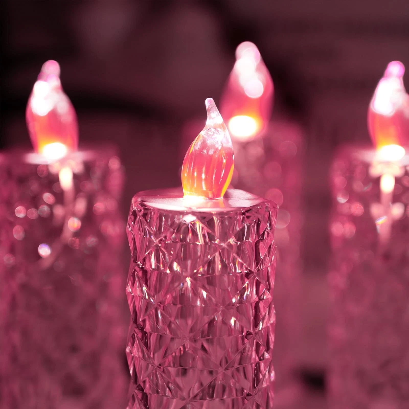 SupBri Rose Halo LED Candles, Pink Crystal, D 2.5" x H 7.2" - product detail image 4
