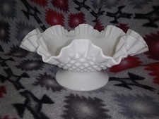 Vintage Fenton Ruffle White Hobnail Glass Candy Dish 10 1/2" Diameter