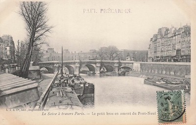 Paris France Seine River Pont Neuf Antique Postcard c1900s La Seine à travers