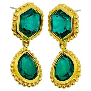 Authentic SWAROVSKI swan signed gold plated emerald crystal drop designer earrings