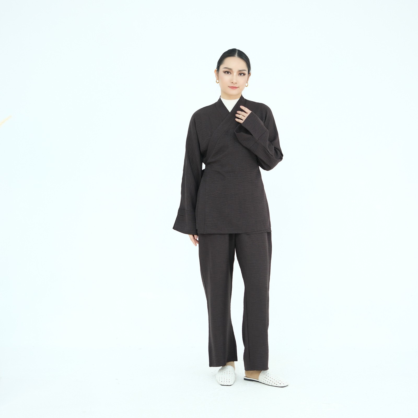 2Pcs Sets Muslim Women Dubai Blouse Top Wide Leg Pants Abaya Kaftan Ramadan Arab image 7