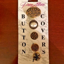 Vintage New PURE ALLURE Metal Button Covers 5 Gorgeous Gold Brass Silver Tone