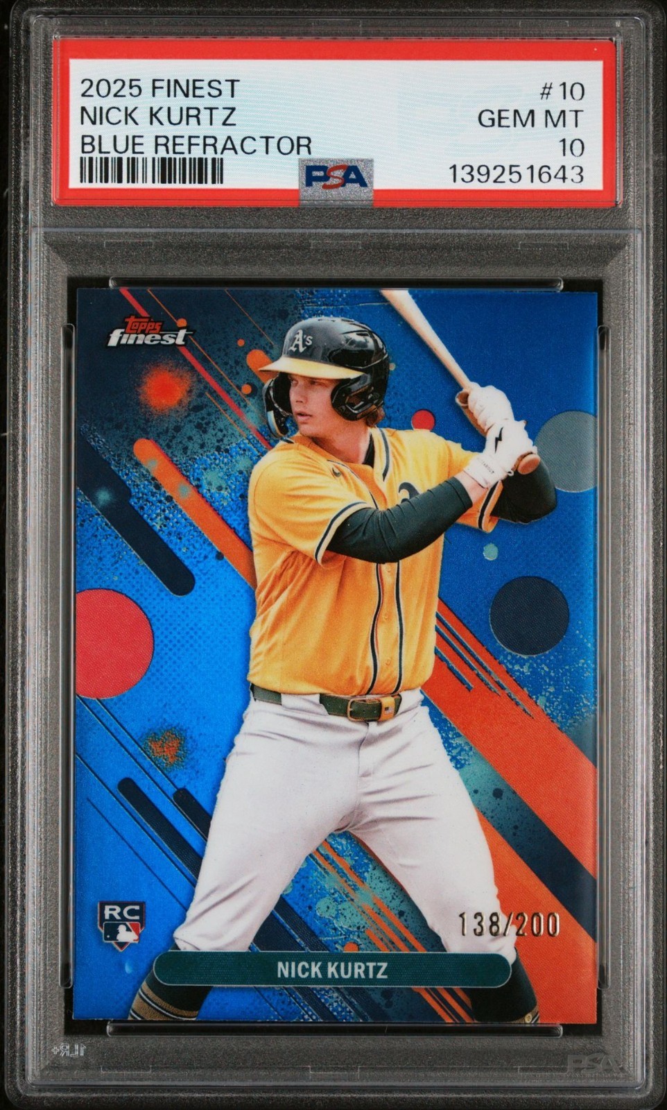 2025 Topps Finest - Common Nick Kurtz #10 Blue Refractor /200 (RC) PSA 10