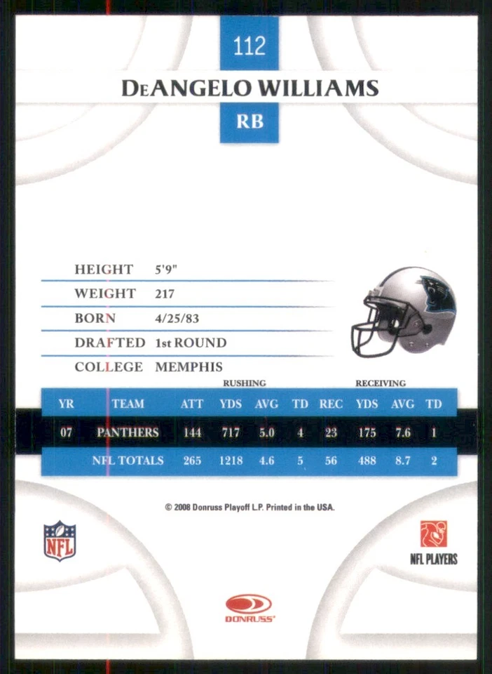 2008 Donruss Threads #112 DeAngelo Williams Carolina Panthers 35776 - Image 2 of 2