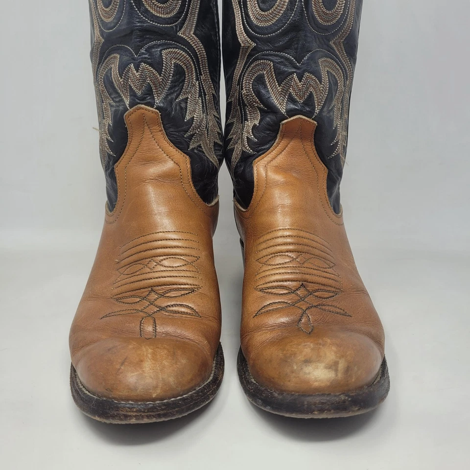 Botas Larry Mahan de Colección para Mujer 5.5B Negro Marrón Cuero Vaquero Occidental Bordado Foto 4 de 4