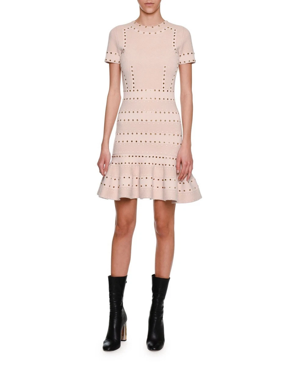 Alexander McQueen — ALEXANDER MCQUEEN Chenille Dress Rivet Eyelet Pink Nude Blush MED US6 NWOT