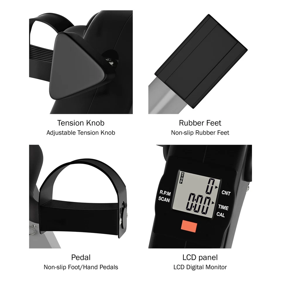 Ejercitador de pedales de bicicleta debajo del escritorio con rastreador de calorías y resistencia ajustable... Foto 3 de 4