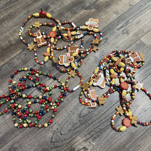 Wood Gingerbread Candy Beaded Garland 3 Strands Approximately 9ft Each Country
