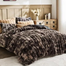 Fuzzy Fluffy Comforter Queen Set - Rabbit Fluff Faux Fur Duvet Cover Tie-Dye ...