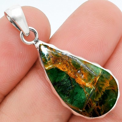 Turkish Rainforest Chrysocolla 925 Sterling Silver Pendant Jewelry P-1110
