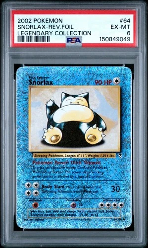 Snorlax 64/110 Legendary Collection Reverse Holo PSA 6, Clean! New Cert!