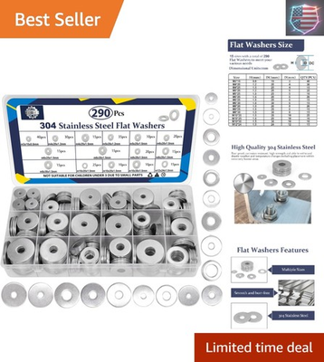 #ad High Strength 290Pcs Assorted Flat Washers Corrosion Resistant Stainless Steel $37.97