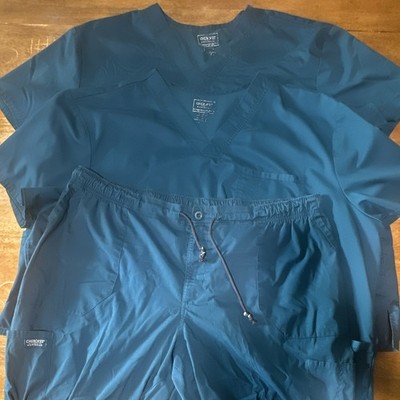 Cherokee Workwear Unisex V-Neck Scrub Tops/Pants Caribbean Blue Solid Size 3x/2x