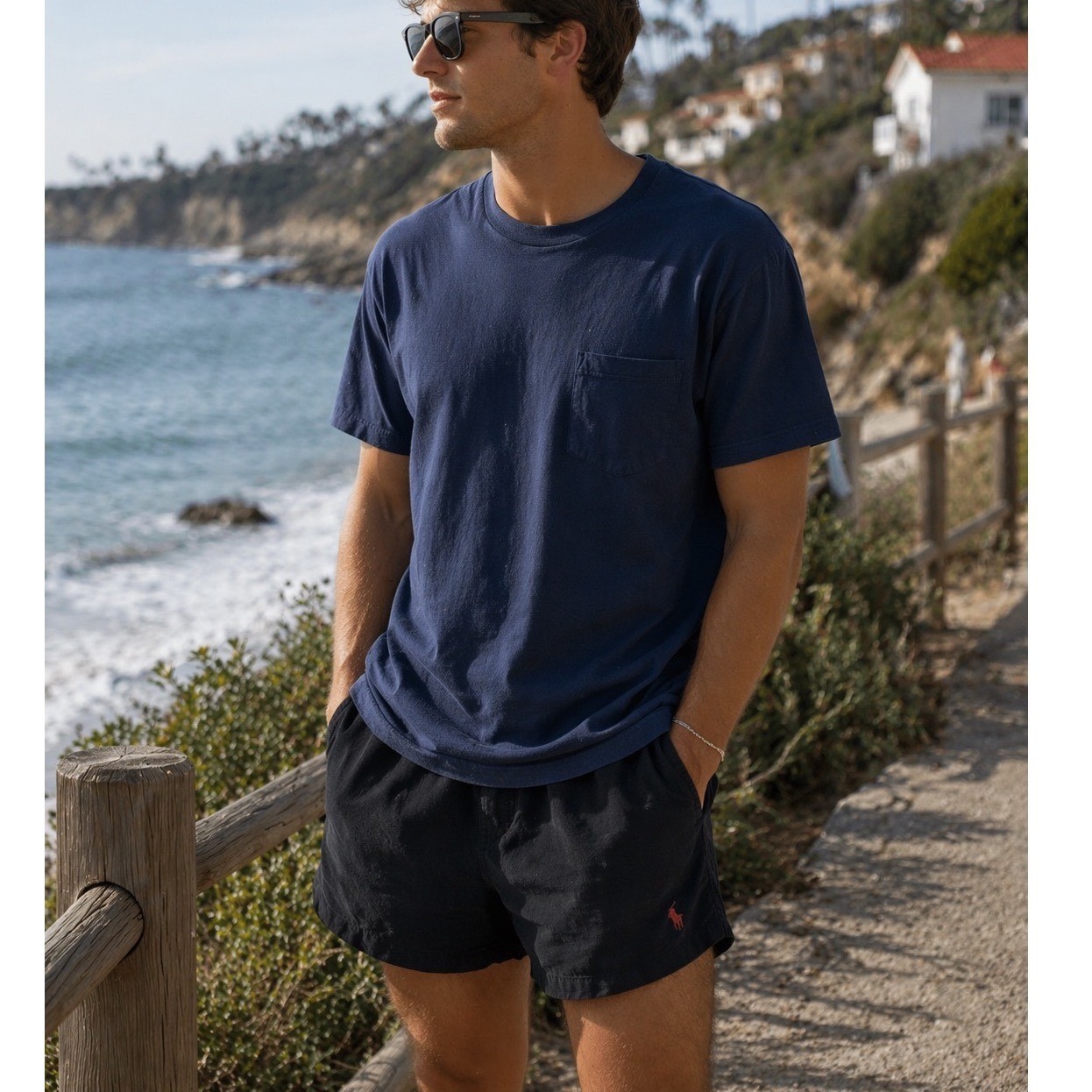 Polo Ralph Lauren Vintage 90s Shorts Mens L Faded Black Elastic Waist Drawstring