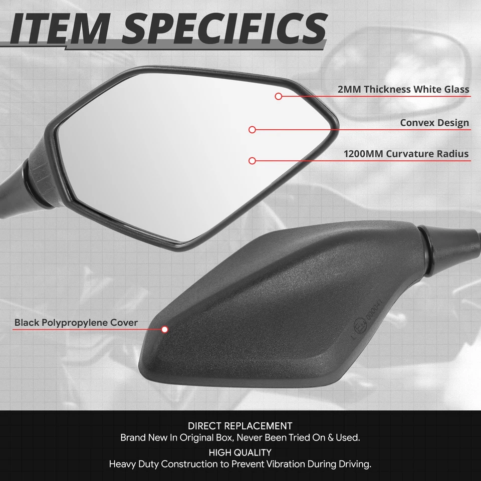 Fit Universal ATV Polypropylene Glass Side View Mirrors Handlebar Mount Bolt-In - Image 2 of 4