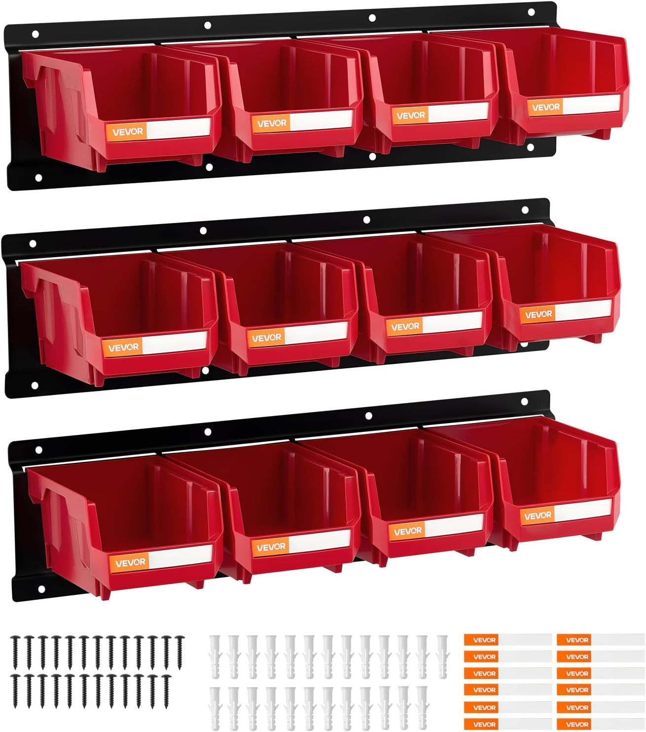 Set 12 Bins Organizer da Parete per Hobby e Fai-da-Te - Guide Metallo
