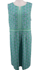 Talbots Midi Dress Womens Size XL Green Blue Floral Effortless Sleeveless Shift