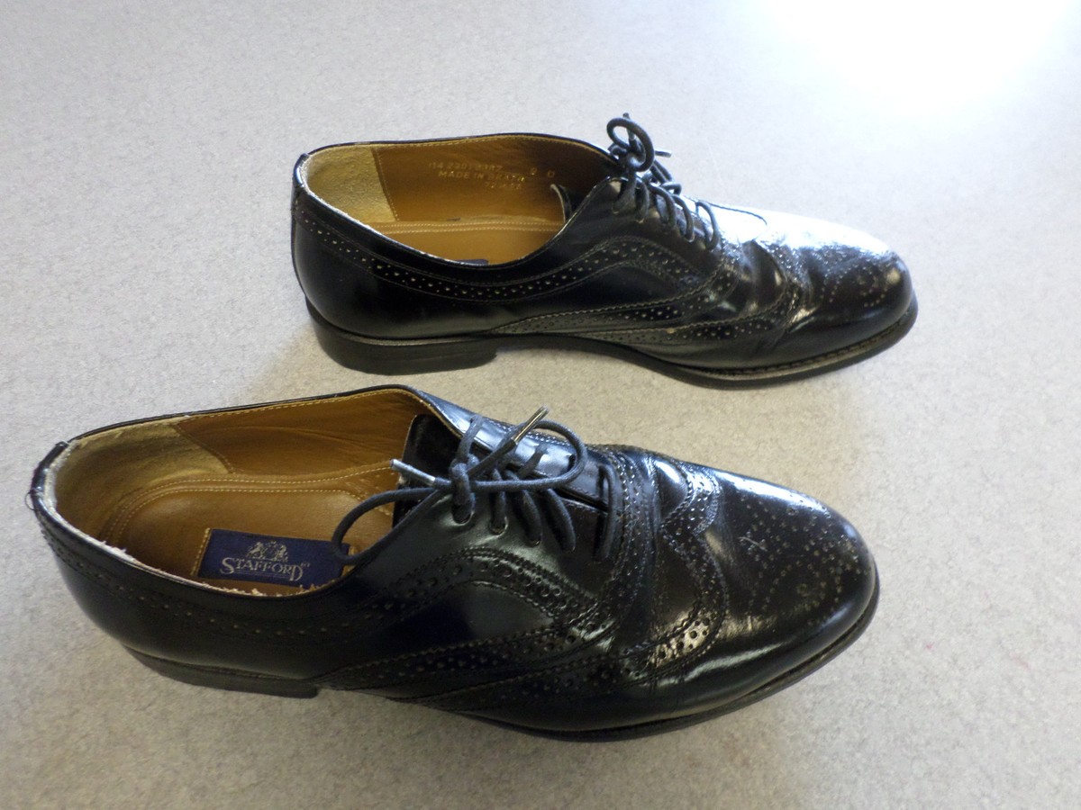 VTG Stafford Imperial Oxfords Mens 9 D Black Leather Wingtip Formal Dress Shoes Stafford Mens Wingtip Dress Shoes Black | Mercari main image 2