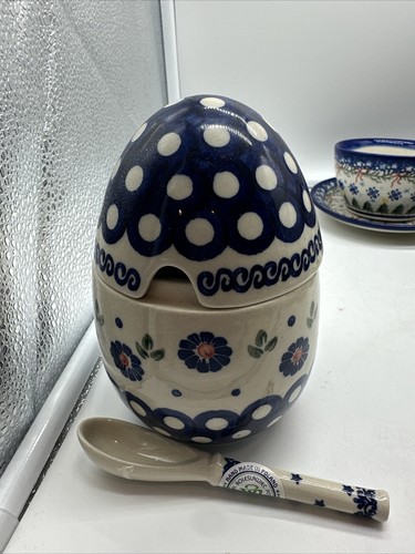 Honigtopf und Honiglöffel aus polnischer Keramik! 3 Stück. Boleslawiec Hand Made Poland
