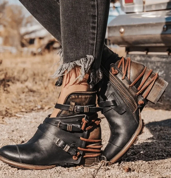 Freebird By Steven Crue Distressed Black /brown Leather Booties 7 NIB