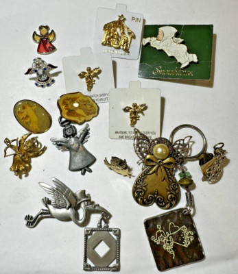 Vintage Engel Cherub Valentinstag Religiös Strass Brosche Menge 14pc Cr 14.1