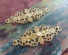 2 Filigree Cabochon Blanks Setting Stampings Shiny Gold Tone 62mm