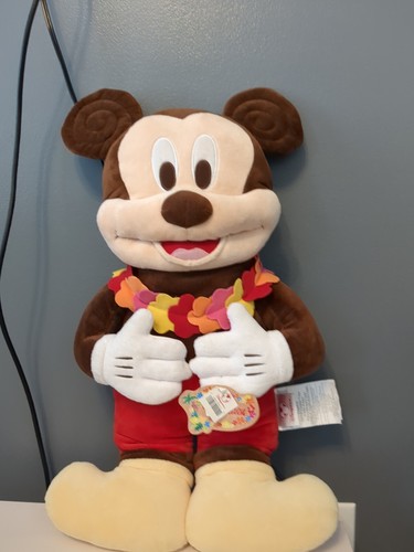 Disney Store Tiki Kingdom Hawaiian Mickey Mouse wearing a Lei 24" Plush